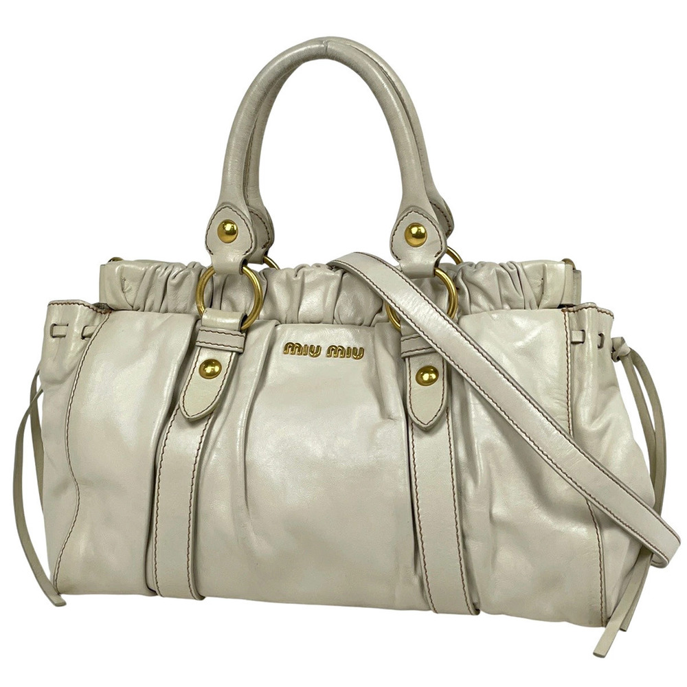 Miu Miu Vitello Shine gathered leather satchel Cream White